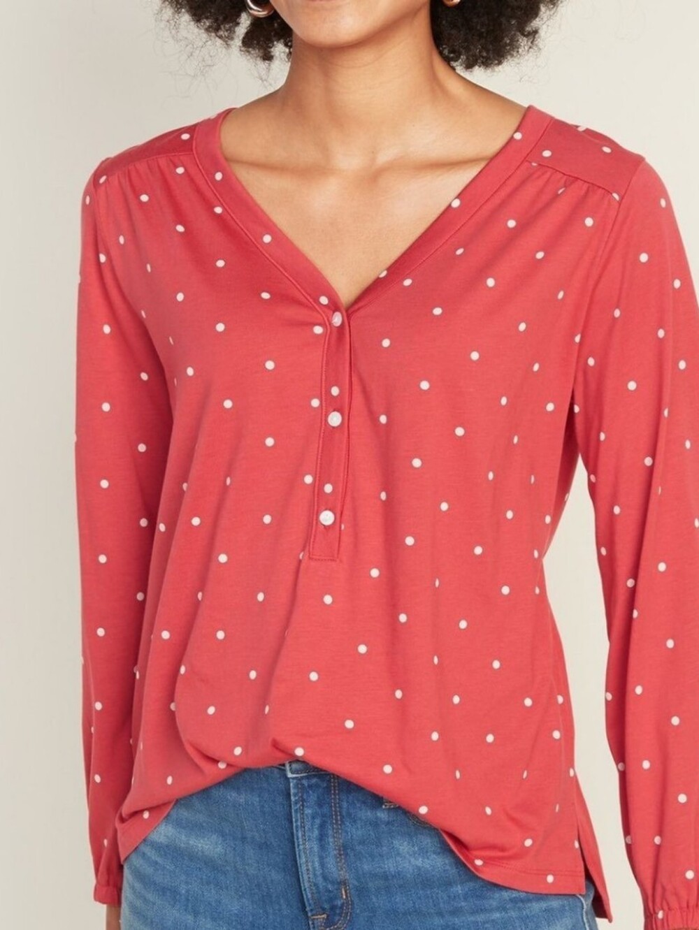 Old Navy red polka dot long sleeve shirt top Size Small